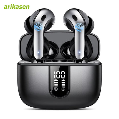 Wireless Bluetooth Earbuds Headphones 52 Hrs Playtime IPX7 Waterproof 4 Mic Call Noise Cancelling with LED Display Charging Case